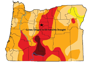A drought map of the state of Oregon